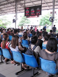 Pattaya bus station - plenty of people waiting for the Bangkok bus